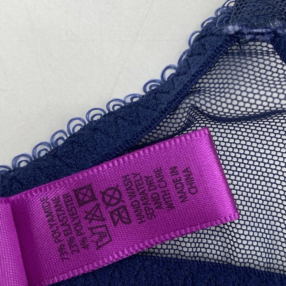 L'Agent Agent Provocateur Non Pad Demi Bra 32C Blue Sheer Lace Glitter - Picture 7 of 9